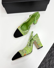 Chanel Tweed Block Heel Slingback Pumps