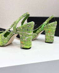 Chanel Tweed Block Heel Slingback Pumps