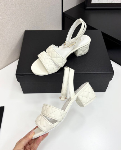 Chanel Quilted Block Heel Sandals