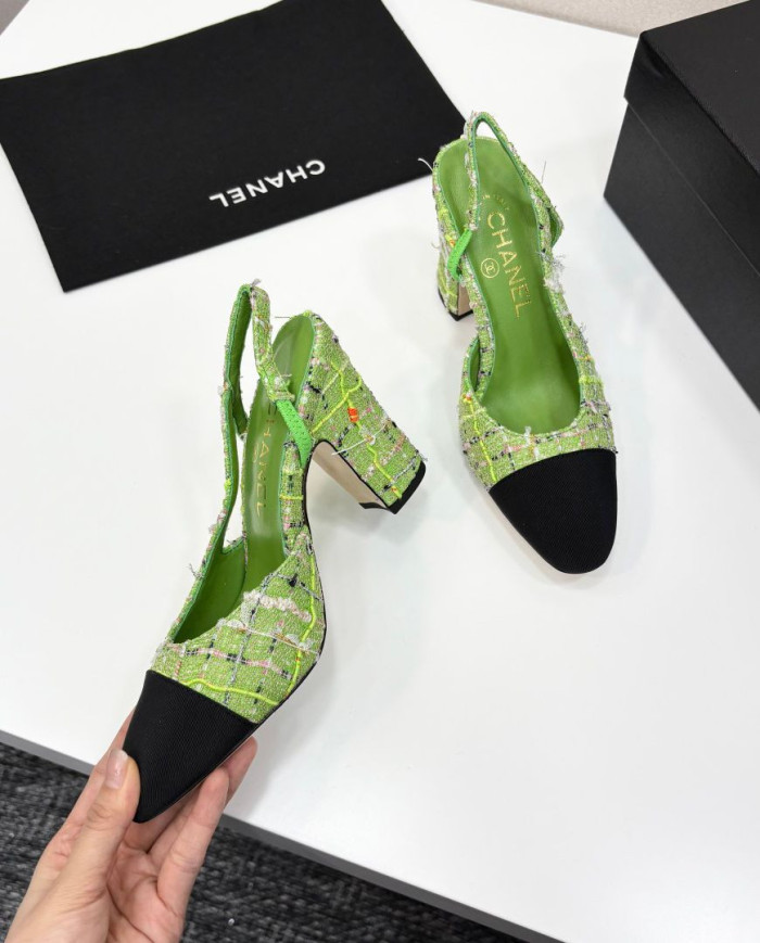 Chanel Tweed Block Heel Slingback Pumps