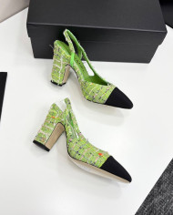Chanel Tweed Block Heel Slingback Pumps