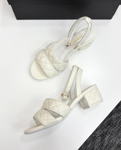 Chanel Quilted Block Heel Sandals