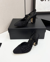 Chanel Tweed Block Heel Slingback Pumps