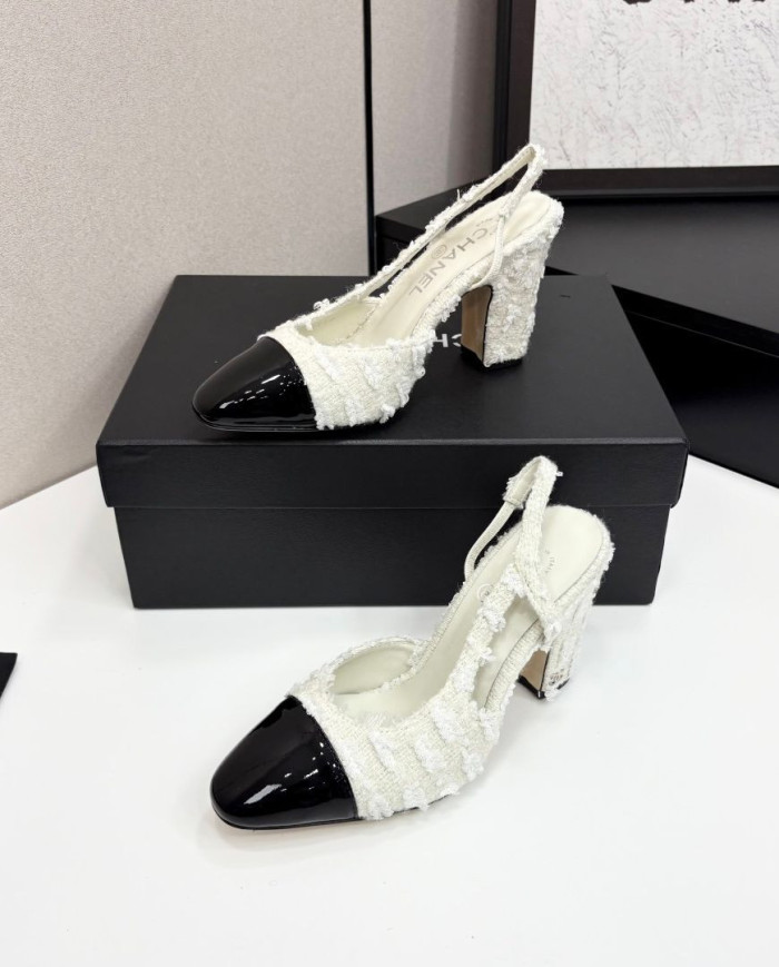 Chanel Tweed Block Heel Slingback Pumps