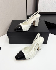 Chanel Tweed Block Heel Slingback Pumps