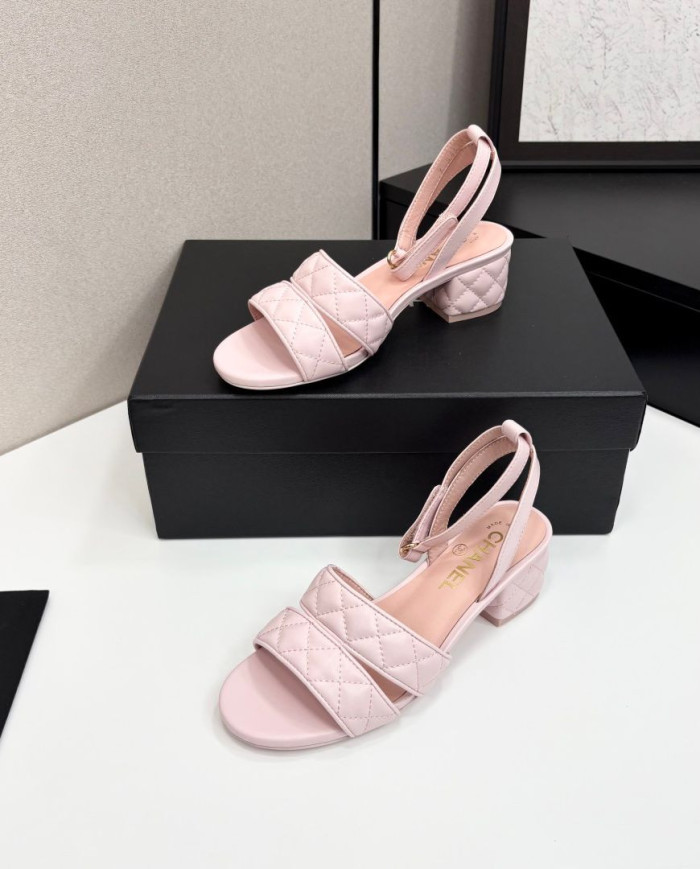 Chanel Quilted Block Heel Sandals