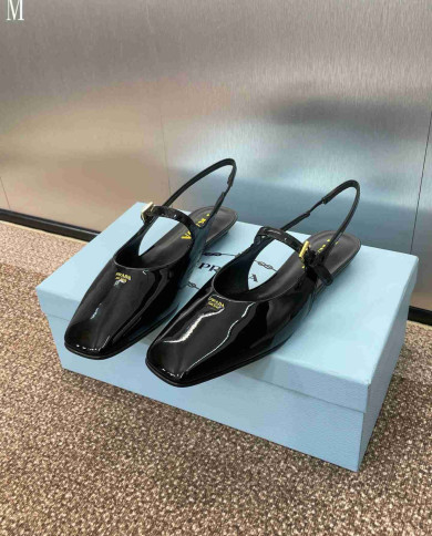 Prada Patent Leather Square Toe Mary Jane Flats