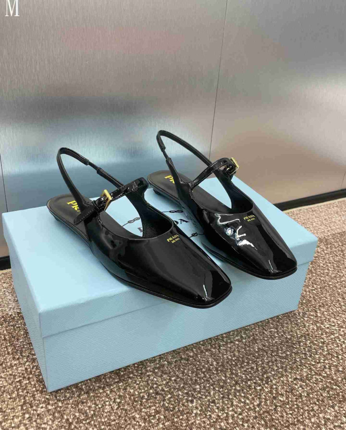 Prada Patent Leather Square Toe Mary Jane Flats