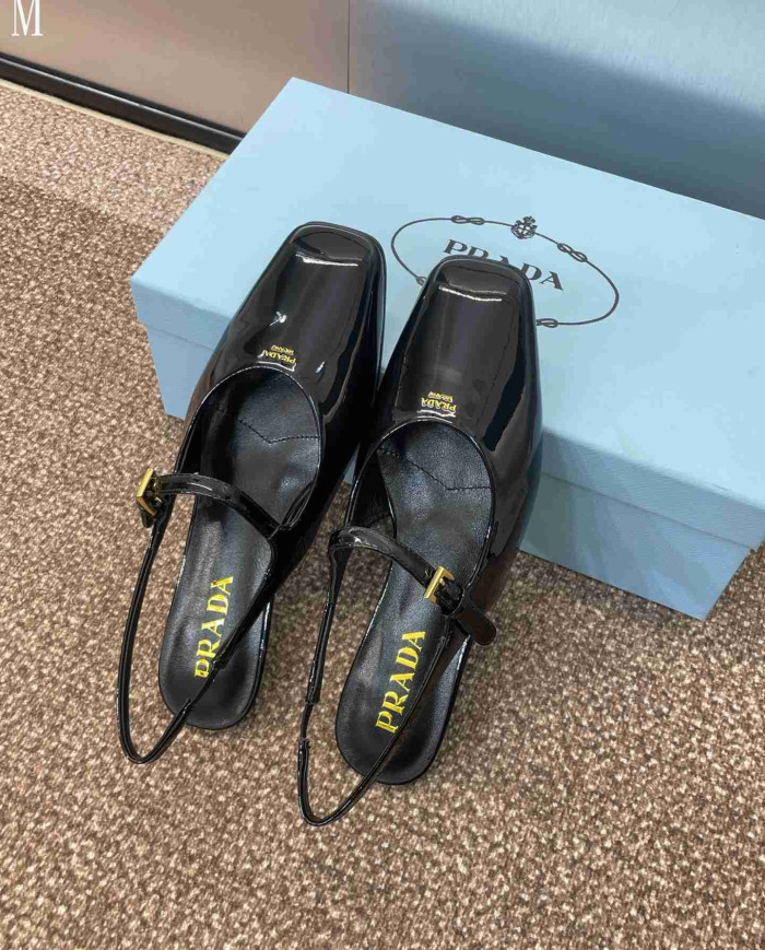 Prada Patent Leather Square Toe Mary Jane Flats