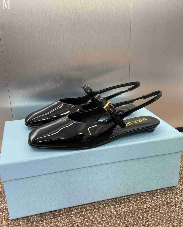 Prada Patent Leather Square Toe Mary Jane Flats