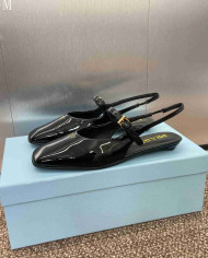 Prada Patent Leather Square Toe Mary Jane Flats