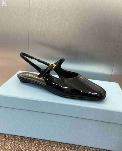 Prada Patent Leather Square Toe Mary Jane Flats