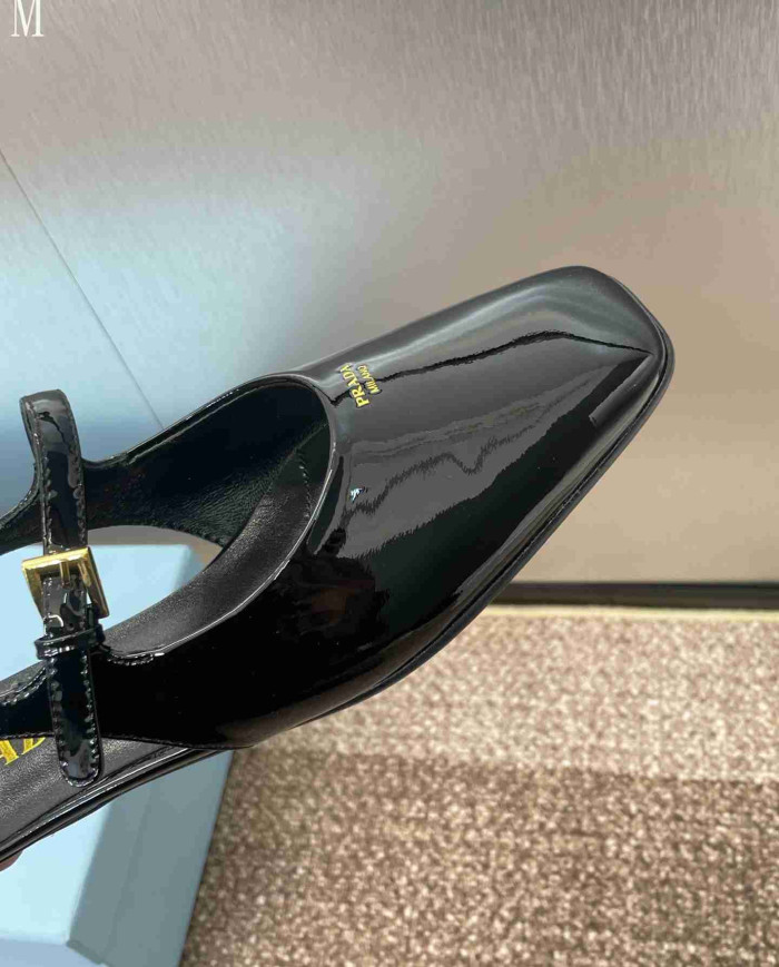 Prada Patent Leather Square Toe Mary Jane Flats