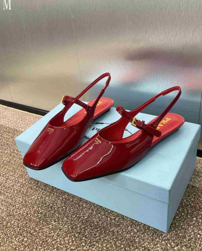 Prada Patent Leather Square Toe Mary Jane Flats