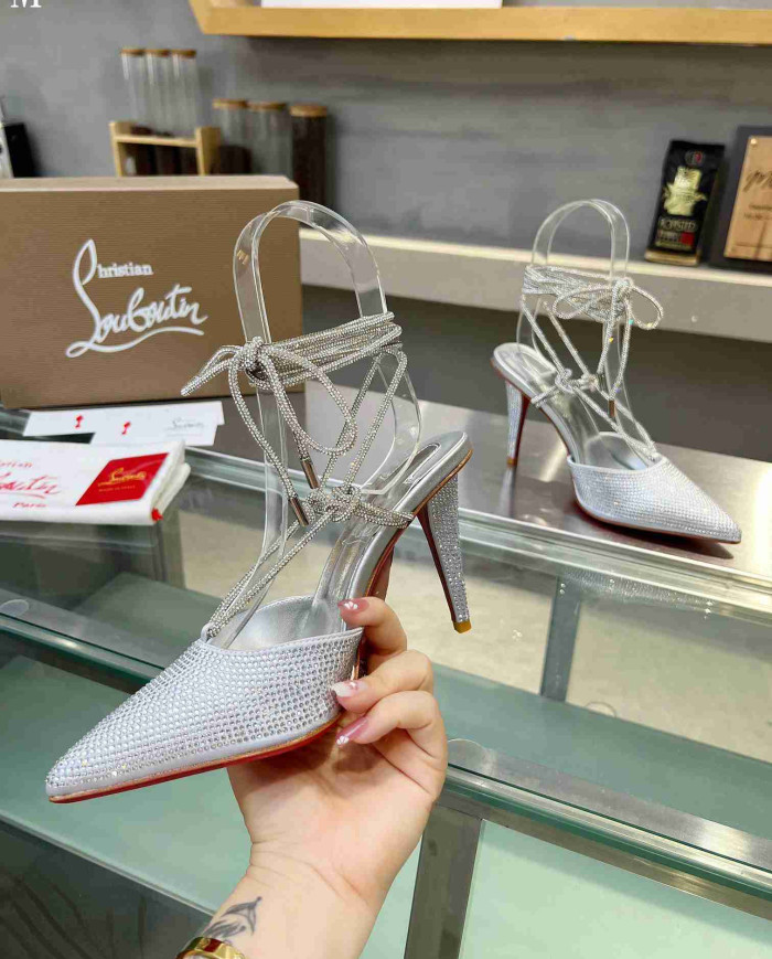 Christian Louboutin Women's Rhinestone Pointed Toe Lace-Up Heels