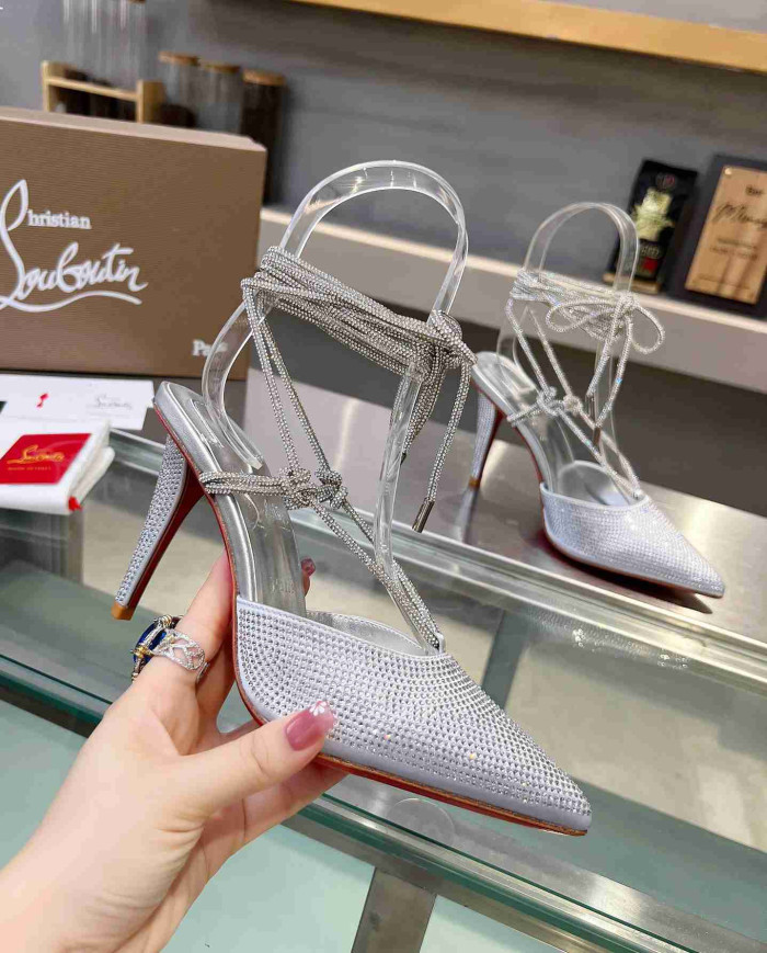 Christian Louboutin Women's Rhinestone Pointed Toe Lace-Up Heels
