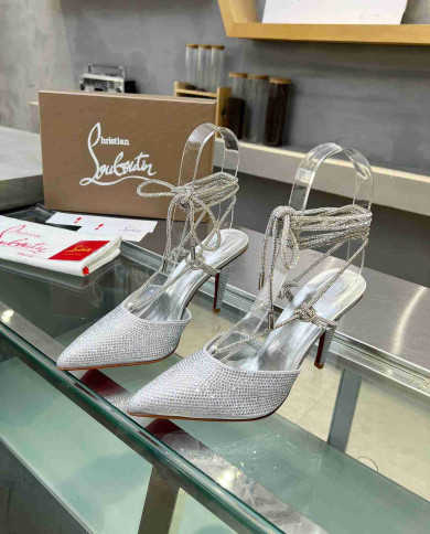 Christian Louboutin Women's Rhinestone Pointed Toe Lace-Up Heels