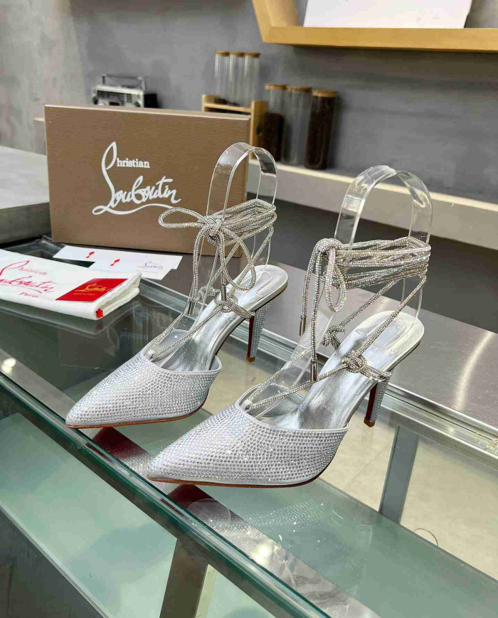 Christian Louboutin Women's Rhinestone Pointed Toe Lace-Up Heels
