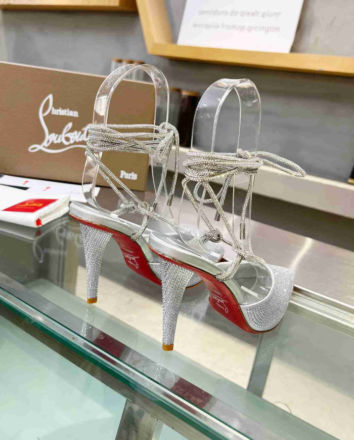 Christian Louboutin Women's Rhinestone Pointed Toe Lace-Up Heels