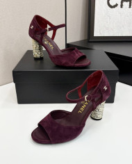 Chanel Women's Pearl Rhinestone Block Heel Open Toe Sandals