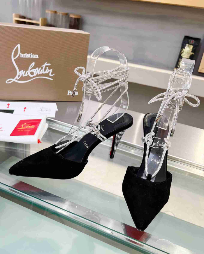 Christian Louboutin Women's Rhinestone Pointed Toe Lace-Up Heels