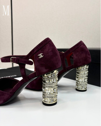 Chanel Women's Pearl Rhinestone Block Heel Open Toe Sandals