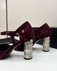 Chanel Women's Pearl Rhinestone Block Heel Open Toe Sandals