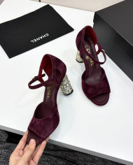 Chanel Women's Pearl Rhinestone Block Heel Open Toe Sandals