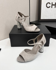 Chanel Women's Pearl Rhinestone Block Heel Open Toe Sandals