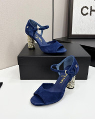 Chanel Women's Pearl Rhinestone Block Heel Open Toe Sandals