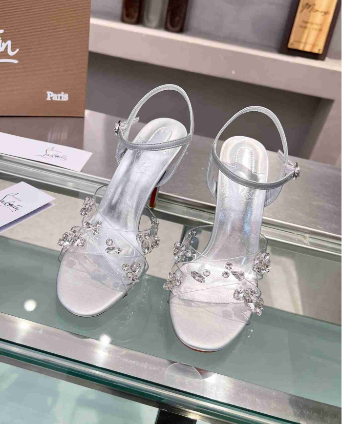 Christian Louboutin Women's PVC Rhinestone Stiletto Sandals