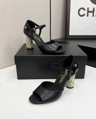 Chanel Women's Pearl Rhinestone Block Heel Open Toe Sandals