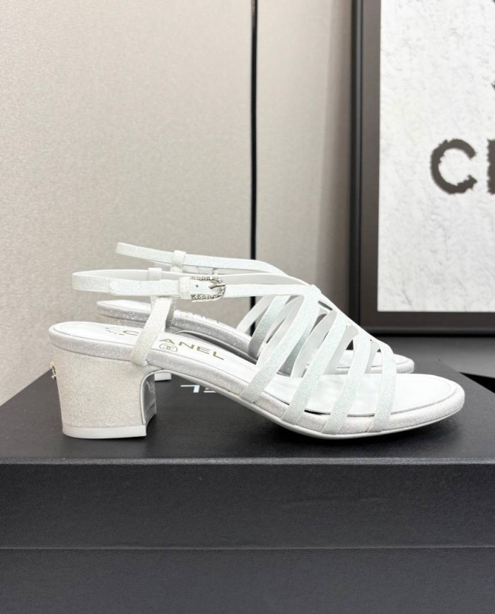 Chanel Women's Glitter Low Heel Strappy Sandals