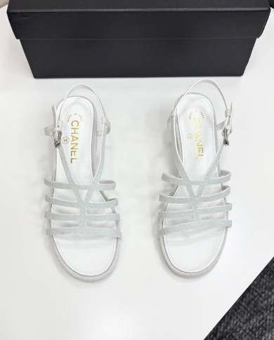 Chanel Women's Glitter Low Heel Strappy Sandals
