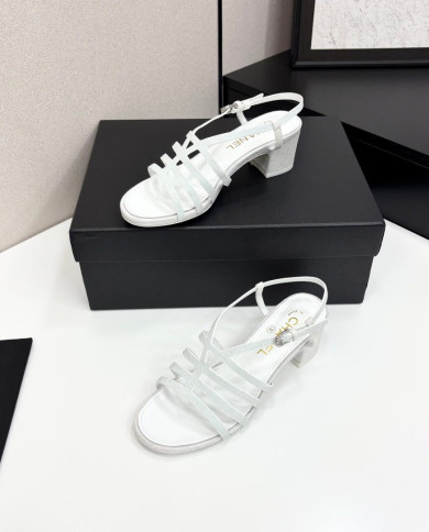 Chanel Women's Glitter Low Heel Strappy Sandals