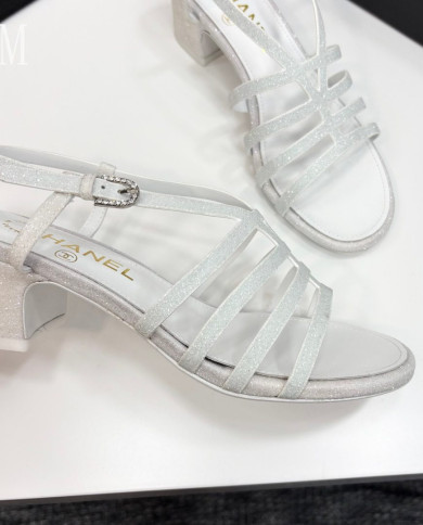 Chanel Women's Glitter Low Heel Strappy Sandals