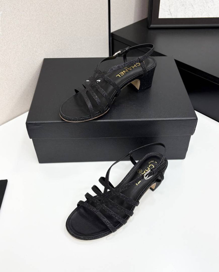 Chanel Women's Glitter Low Heel Strappy Sandals