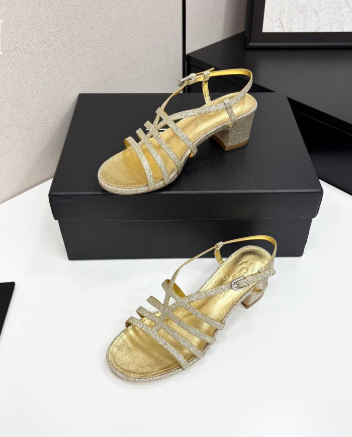 Chanel Women's Glitter Low Heel Strappy Sandals