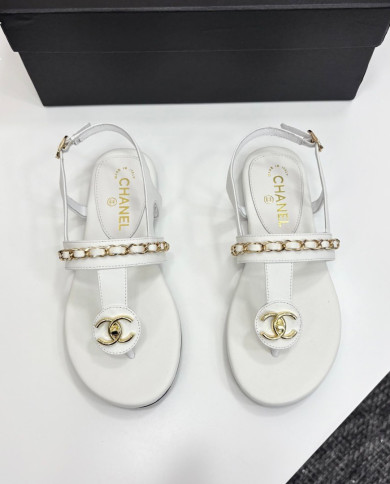 Chanel Chain Double C Logo Flat Sandals