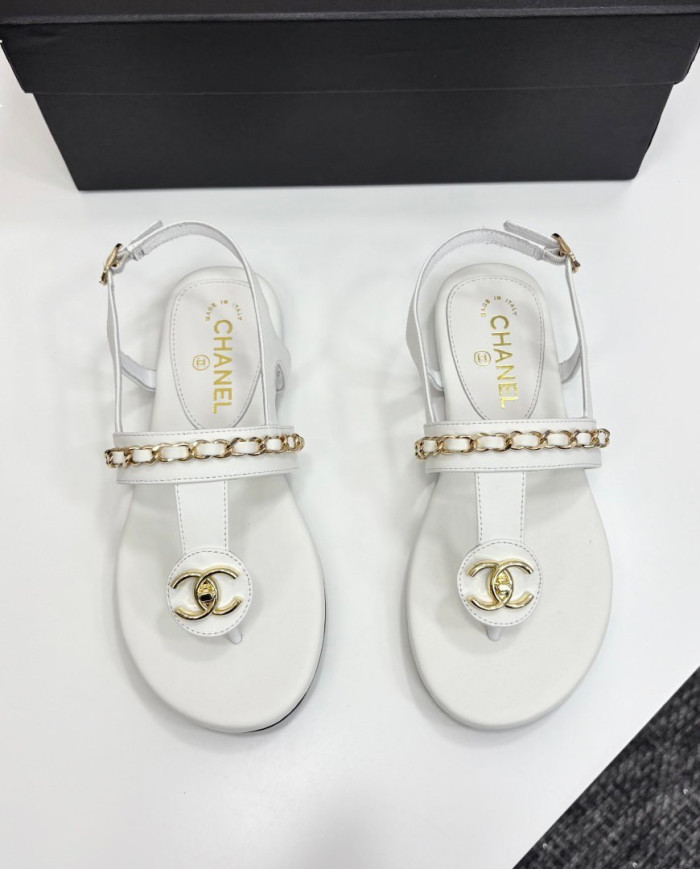 Chanel Chain Double C Logo Flat Sandals