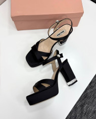 Miu Miu Rhinestone Buckle Chunky Heel Platform Sandals