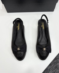 Chanel Double C Logo Bow Cap Toe Slingback Flats