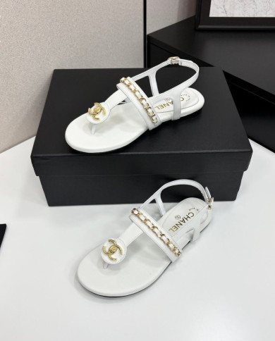 Chanel Chain Double C Logo Flat Sandals