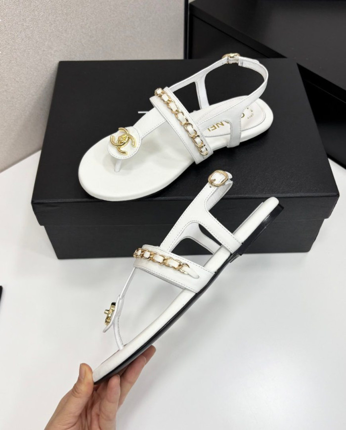 Chanel Chain Double C Logo Flat Sandals
