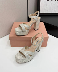 Miu Miu Rhinestone Buckle Chunky Heel Platform Sandals