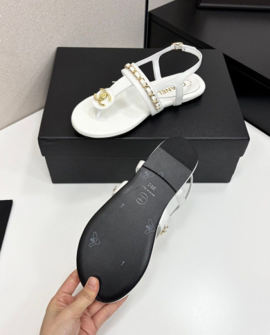 Chanel Chain Double C Logo Flat Sandals