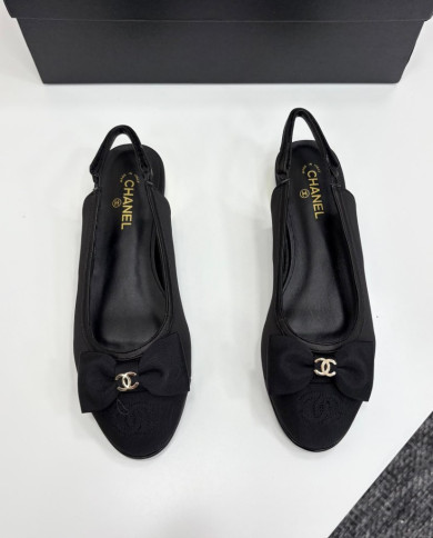 Chanel Double C Logo Bow Slingback Flats