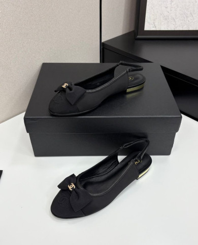 Chanel Double C Logo Bow Slingback Flats