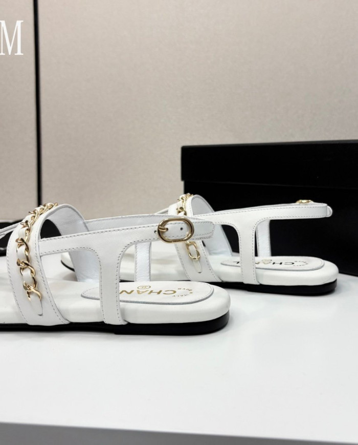 Chanel Chain Double C Logo Flat Sandals