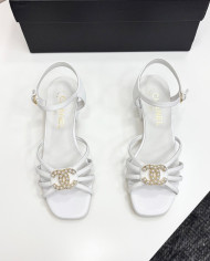 Chanel Pearl Double C Logo Mid Heel Sandals